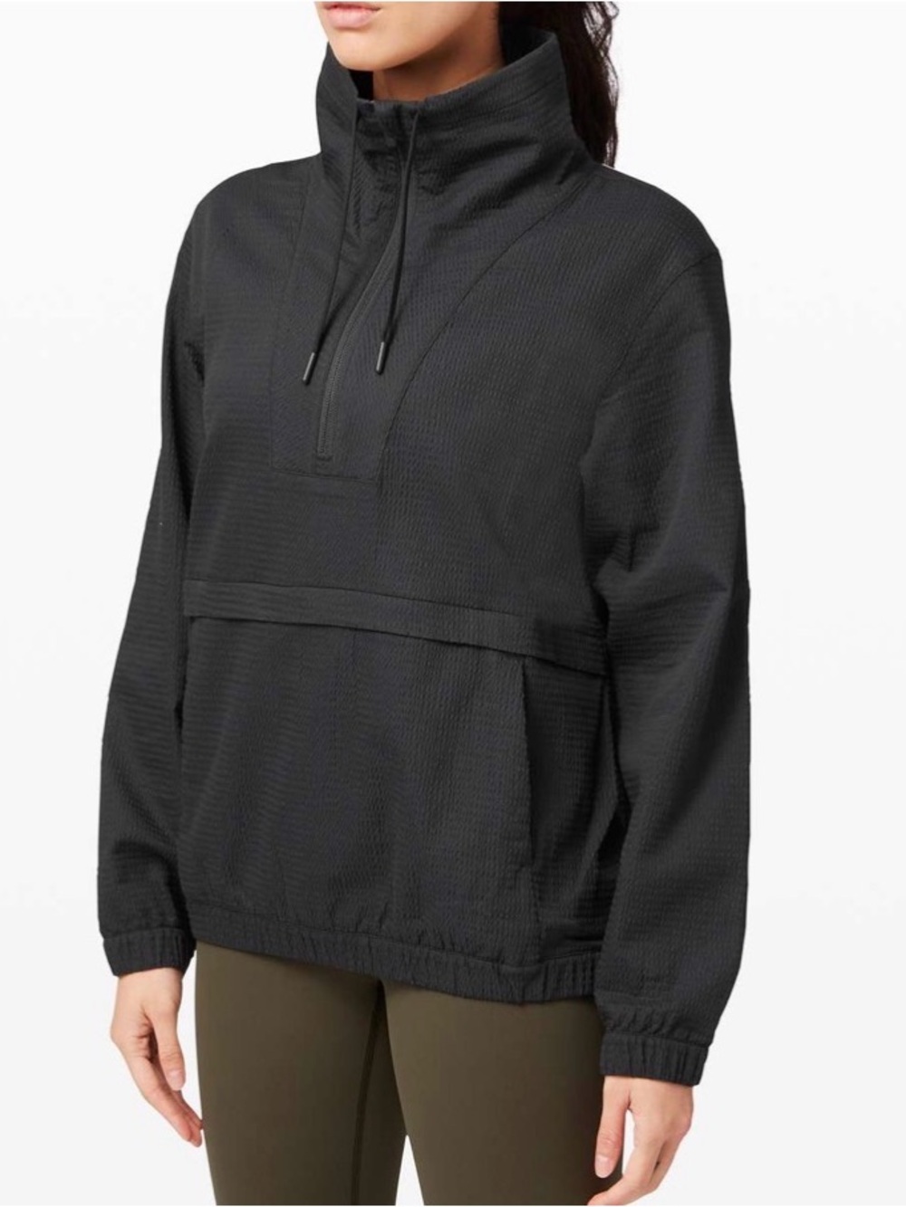 Lululemon Women's Pack Light Pullover Black Textured Quarter Zip Athletic Jacket